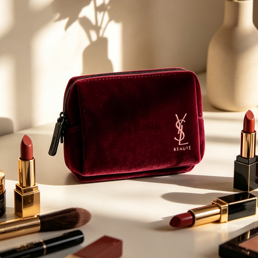Ysl Beauty Makeup - Сумка YSL, винно-красная, бархатная, миниатюрная, портативная,